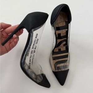 Diesel Clear PVC Heels Black Pointed Toe Pumps Size EU 37 / US 6.5 Pre Owned
